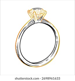 Uma impressionante ilustração vetorial de um belo anel com uma pedra preciosa brilhante e refinado design de banda metálica. Perfeito para marca de joias, anúncios de moda