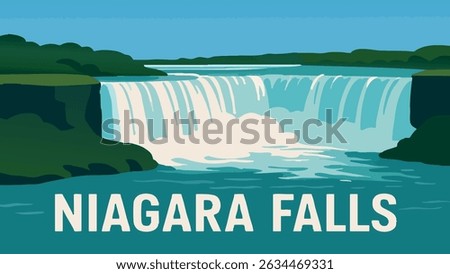 A stunning vector illustration of Niagara Falls, showcasing the immense power and beauty of this natural wonder with water cascading dramatically into the river below