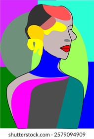 A stunning vector illustration of a woman's face in side profile, brought to life with vibrant colors. This modern and artistic design blends abstract elements with bold hues.