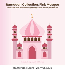 A stunning vector of oriental-style Islamic mosque in the touch of pink color. Your go-to choice for: iftar invitations, eid card, greeting cards, festive posters, etc