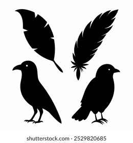 A stunning vector silhouette set featuring crows, ravens, birds, and feathers. Perfect for dark, spooky designs, nature themes, or decorative artwork in minimalist and gothic styles.