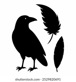 A stunning vector silhouette set featuring crows, ravens, birds, and feathers. Perfect for dark, spooky designs, nature themes, or decorative artwork in minimalist and gothic styles.