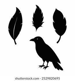 A stunning vector silhouette set featuring crows, ravens, birds, and feathers. Perfect for dark, spooky designs, nature themes, or decorative artwork in minimalist and gothic styles.