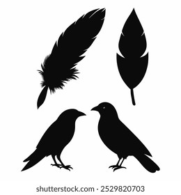 A stunning vector silhouette set featuring crows, ravens, birds, and feathers. Perfect for dark, spooky designs, nature themes, or decorative artwork in minimalist and gothic styles.