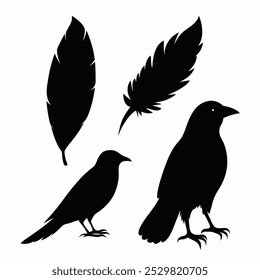 A stunning vector silhouette set featuring crows, ravens, birds, and feathers. Perfect for dark, spooky designs, nature themes, or decorative artwork in minimalist and gothic styles.