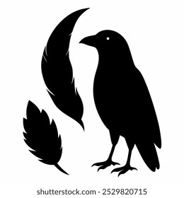 A stunning vector silhouette set featuring crows, ravens, birds, and feathers. Perfect for dark, spooky designs, nature themes, or decorative artwork in minimalist and gothic styles.