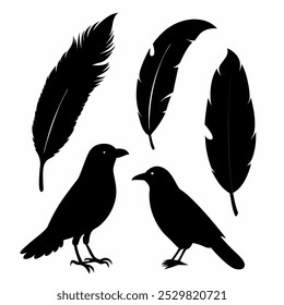 A stunning vector silhouette set featuring crows, ravens, birds, and feathers. Perfect for dark, spooky designs, nature themes, or decorative artwork in minimalist and gothic styles.