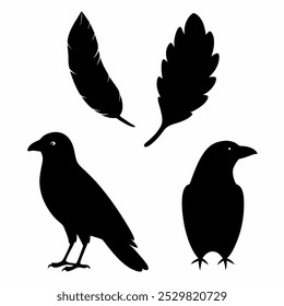 A stunning vector silhouette set featuring crows, ravens, birds, and feathers. Perfect for dark, spooky designs, nature themes, or decorative artwork in minimalist and gothic styles.