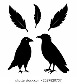 A stunning vector silhouette set featuring crows, ravens, birds, and feathers. Perfect for dark, spooky designs, nature themes, or decorative artwork in minimalist and gothic styles.