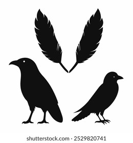 A stunning vector silhouette set featuring crows, ravens, birds, and feathers. Perfect for dark, spooky designs, nature themes, or decorative artwork in minimalist and gothic styles.