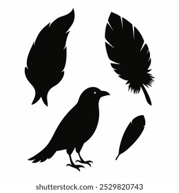 A stunning vector silhouette set featuring crows, ravens, birds, and feathers. Perfect for dark, spooky designs, nature themes, or decorative artwork in minimalist and gothic styles.