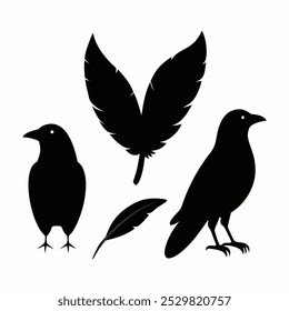 A stunning vector silhouette set featuring crows, ravens, birds, and feathers. Perfect for dark, spooky designs, nature themes, or decorative artwork in minimalist and gothic styles.