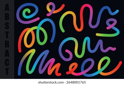 Impressionante abstrato arco-íris gradiente conjunto de linhas onduladas - Coleção de design colorido