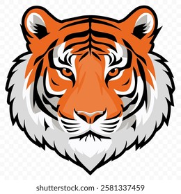 Stunning and vibrant illustration of tiger's head with piercing eyes and detailed fur, capturing strength and beauty of wildlife in bold artistic style. Vector illustration.