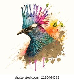 Stunning Victoria Crowned Pigeon watercolor. Perfect for nature design projects. Meticulously detailed with vibrant colors.