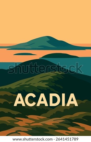 The stunning view from Cadillac Mountain at dawn, with the sun’s first rays casting light over the ocean and Acadia National Park. 