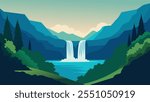 
stunning view of Croatia beautiful waterfalls, showcasing cascading water amidst lush greenery and natural beauty flat vector illustration