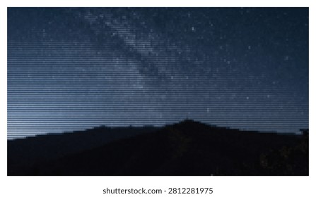 Stunning view of milky way galaxy shining above dark mountain silhouette under night sky. Celestial observation of stars and space in natural outdoor wilderness.