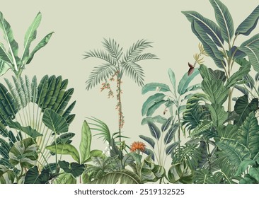 Impresionantes murales de pared para elevar sus espacios, ilustración de jardín tropical.