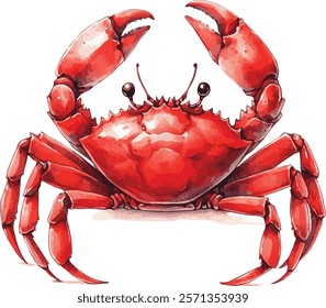 A stunning watercolor illustration of a red crab, painted with vibrant hues and soft gradients isolated on white background