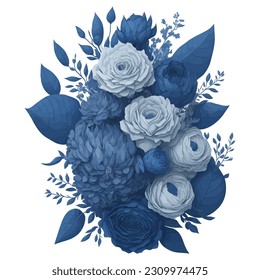 Stunning Wedding Invitation Ornament: Blue and Grey Flower Arrangement and Bouquet.