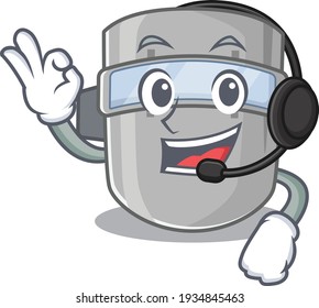 A stunning welding mask mascot character concept wearing headphone