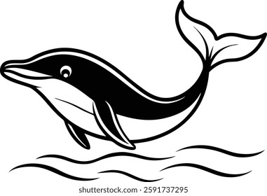 A stunning **whale jumping out of water silhouette illustration**, capturing the majestic leap of this giant marine creature. Perfect for ocean, wildlife, and nature themes, this vector is idea