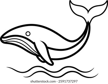 A stunning **whale jumping out of water silhouette illustration**, capturing the majestic leap of this giant marine creature. Perfect for ocean, wildlife, and nature themes, this vector is idea