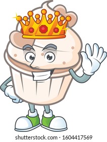 A stunning of white cream love cupcake stylized of King on cartoon mascot style