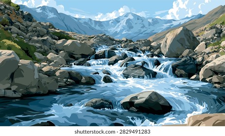 Stunning Wild Mountain River Flowing Through Rocky Valley Landscape