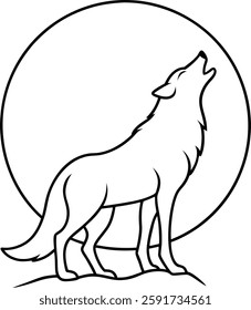 A stunning **wolf howling at the moon** line art illustration, featuring clean, elegant strokes. Perfect for **tattoos, wildlife designs, logos, and nature-themed artwork**. 