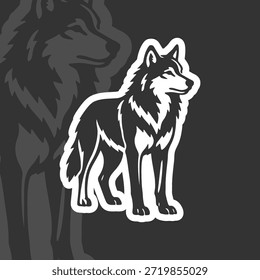 Ilustração de lobo impressionante com contorno branco em fundo escuro