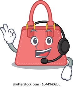 A stunning women handbag mascot character concept wearing headphone