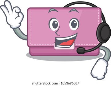 A stunning womens wallet mascot character concept wearing headphone