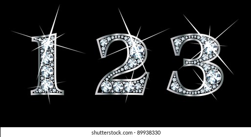 Stunningly beautiful 1, 2 and 3 set in diamonds and silver. Vector.