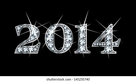 Stunningly beautiful "2014" set in diamonds and silver.Vector EPS-10 file, transparency used.