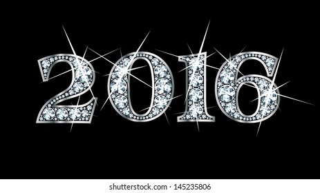 Stunningly beautiful "2016" set in diamonds and silver. Vector EPS-10 file, transparency used.