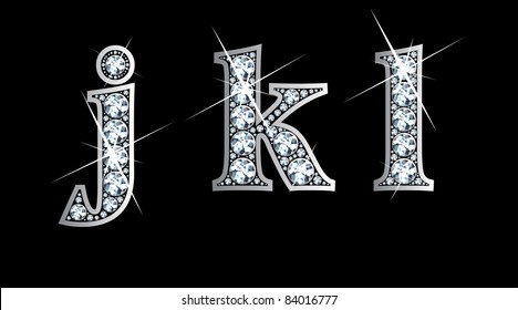 Stunningly beautiful j, k and l set in diamonds and silver. Vector.