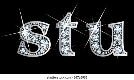 Stunningly beautiful s, t and u set in diamonds and silver. Vector.