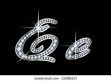 Stunningly beautiful script E and e set in diamonds and silver. Vector.