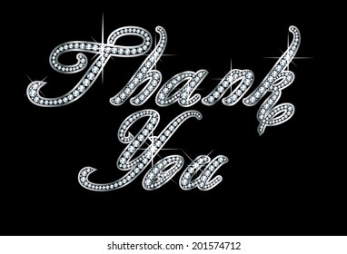 Stunningly beautiful script "Thank You" set in diamonds and silver. Vector EPS-10 file, transparency used. 