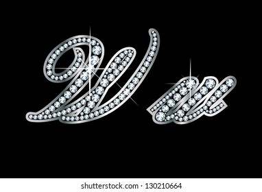 Stunningly Beautiful Script W And W Set In Diamonds And Silver. Vector.