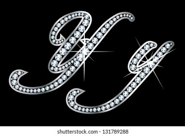 Stunningly Beautiful Script Y And Y Set In Diamonds And Silver. Vector.