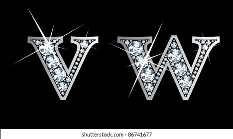 Stunningly beautiful v and w set in diamonds and silver. Vector.