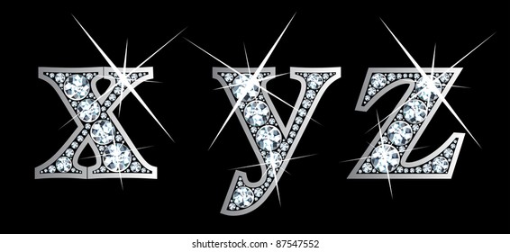 Stunningly beautiful x, y and z set in diamonds and silver. Vector.