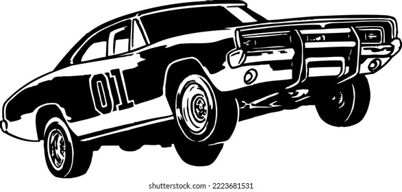 Stunt Car Jumping Vector Illustration