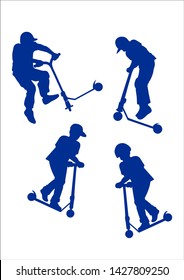 stunt kick scooter riders boys silhouettes on white color  background vector illustration 