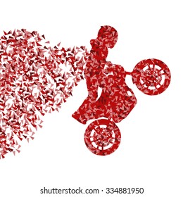 Stunt motorcycle rider performance vector background concept made of fragments isolated on white