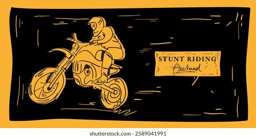 Stunt riding motorcycles freehand drawing, vector illustration design.