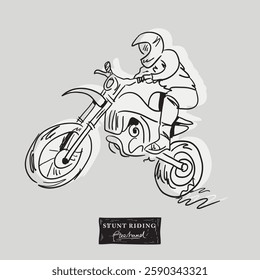 Stunt riding motorcycles freehand drawing, vector illustration design.